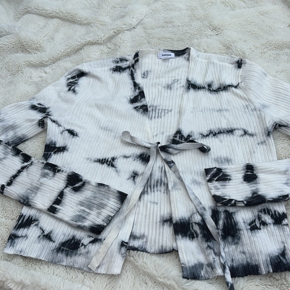 Garage Tie-Dye Ribbed Knit Cardigan | Monochrome Y2K Grunge Vibes Size Small - Picture 3 of 6
